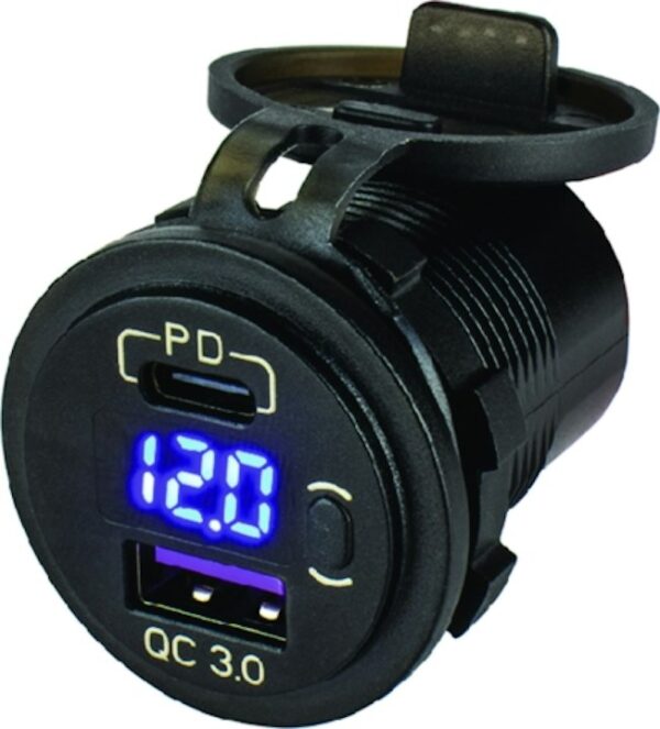USB 3.0 And USB-C Power Socket with Volt Meter